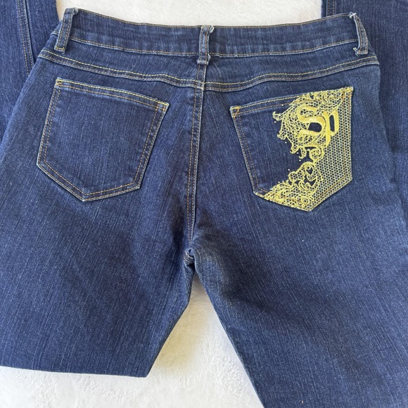 Southpole Jeans‎ Womens 9 Gold Embroidered Pocket Denim Straight Leg Distressed - Picture 8 of 10